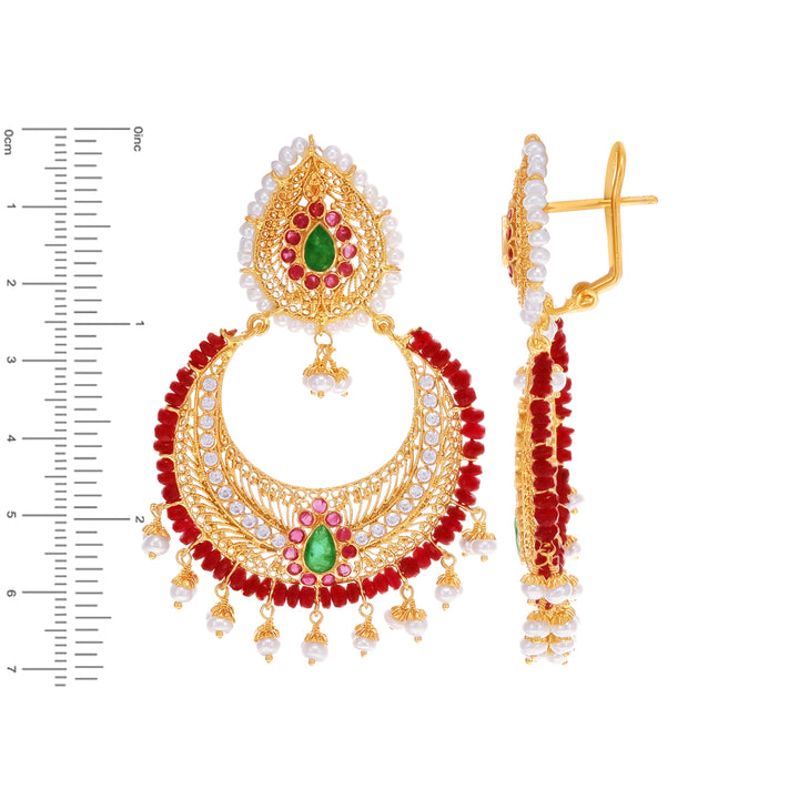 Ravishing Antique Necklace Set With Ruby Emerald & Pearl in 22K Gold