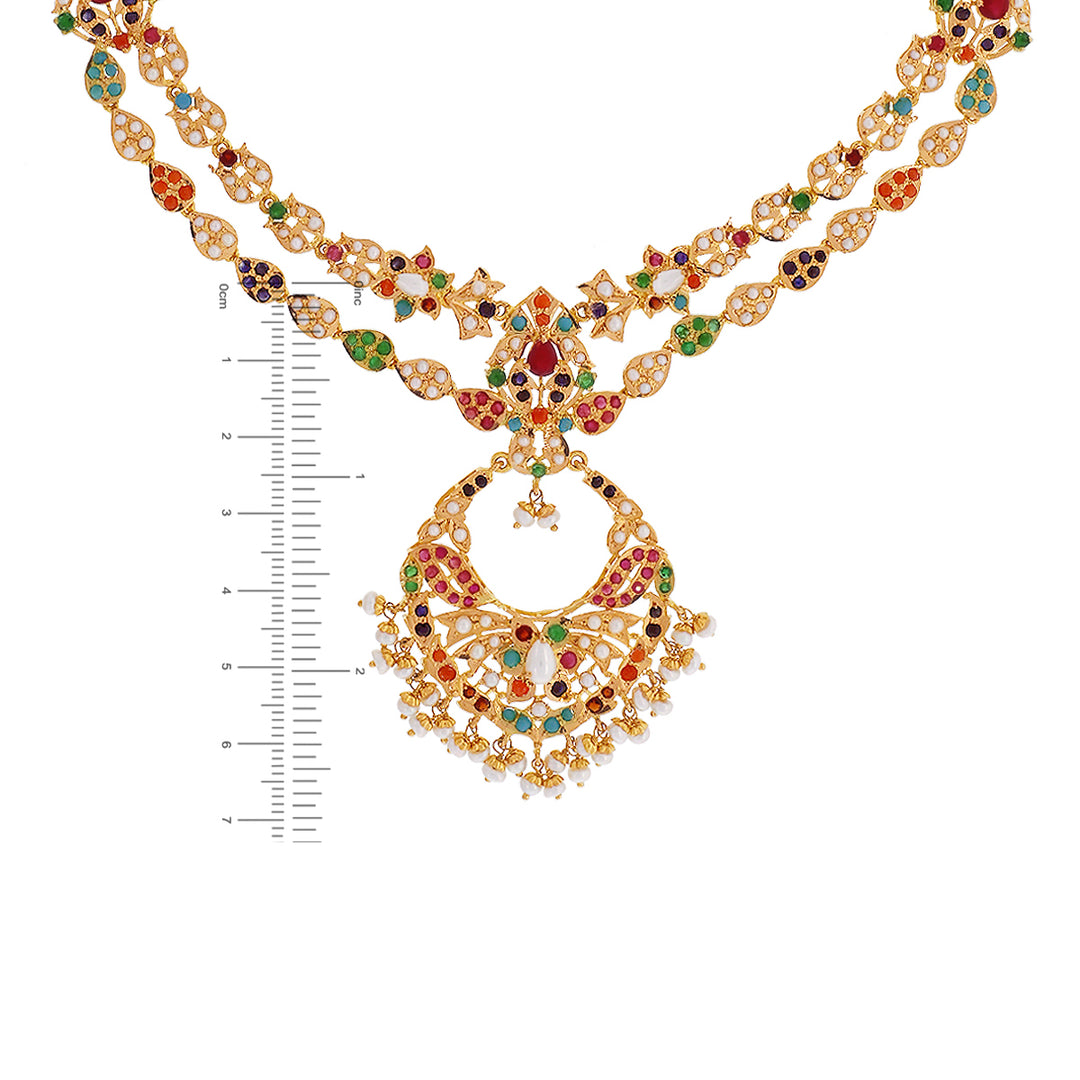 Gorgeous Necklace set With Navratan & Gemstones in 22K Gold