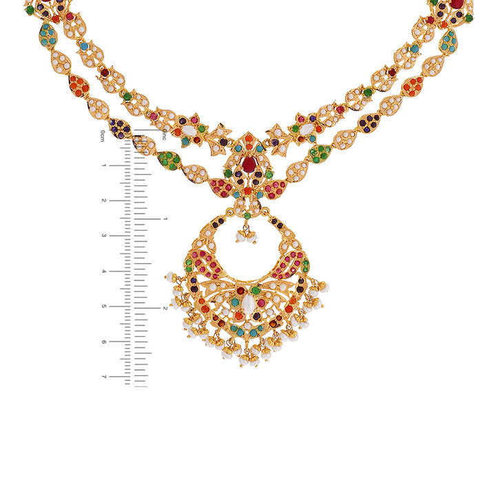 Gorgeous Necklace set With Navratan & Gemstones in 22K Gold