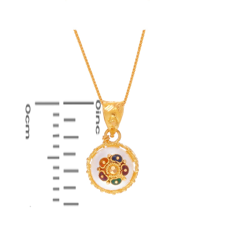 Intriguing Minakari Pendant Set With Pearl in 22K Gold