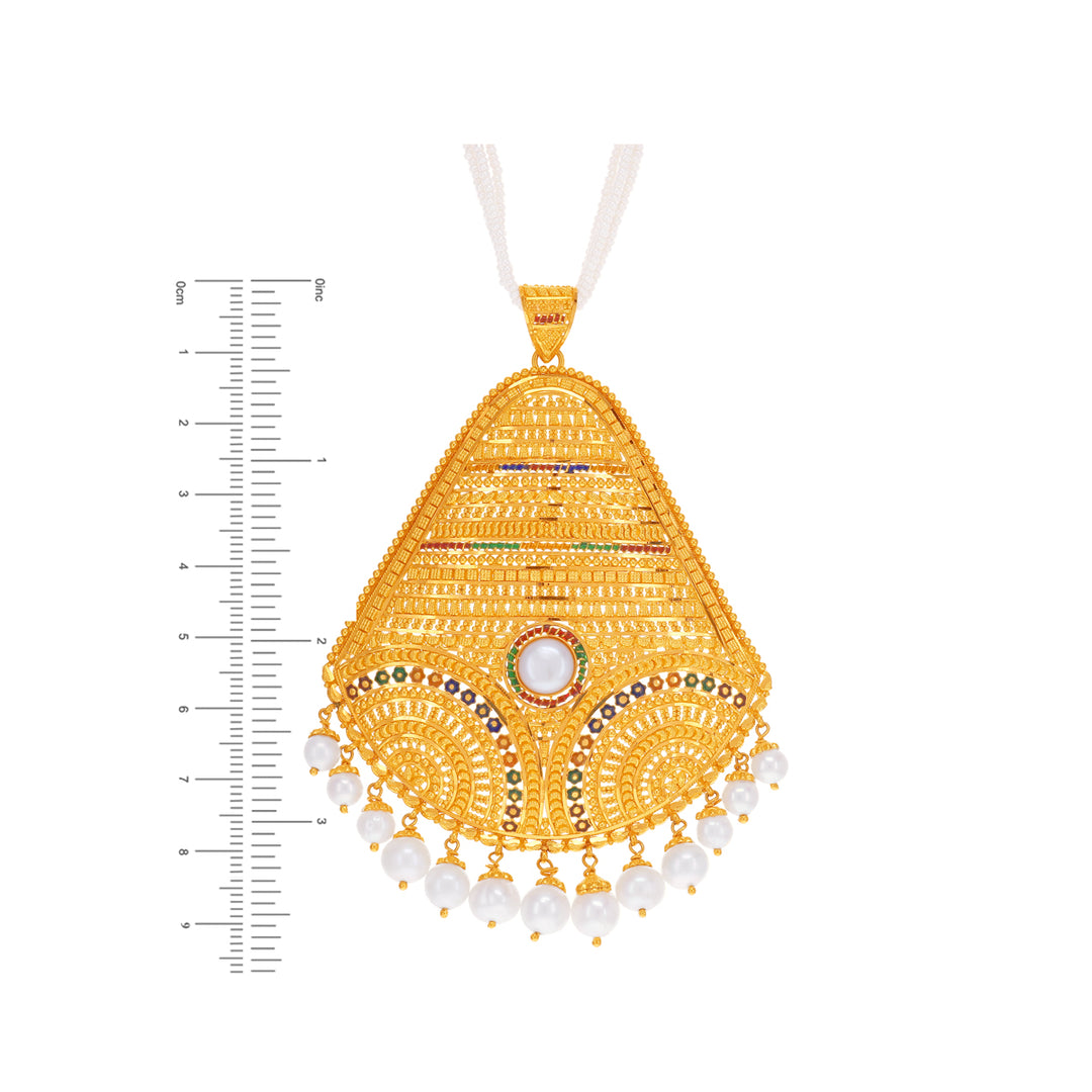 Gorgeous Minakari Pendant Set With Pearl in 22K Gold