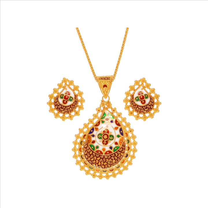Fascinating Minakari Pendant Set in 22K Gold