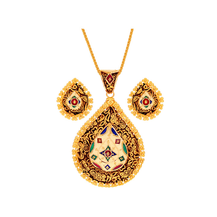 Charming Minakari Pendant Set in 22K Gold