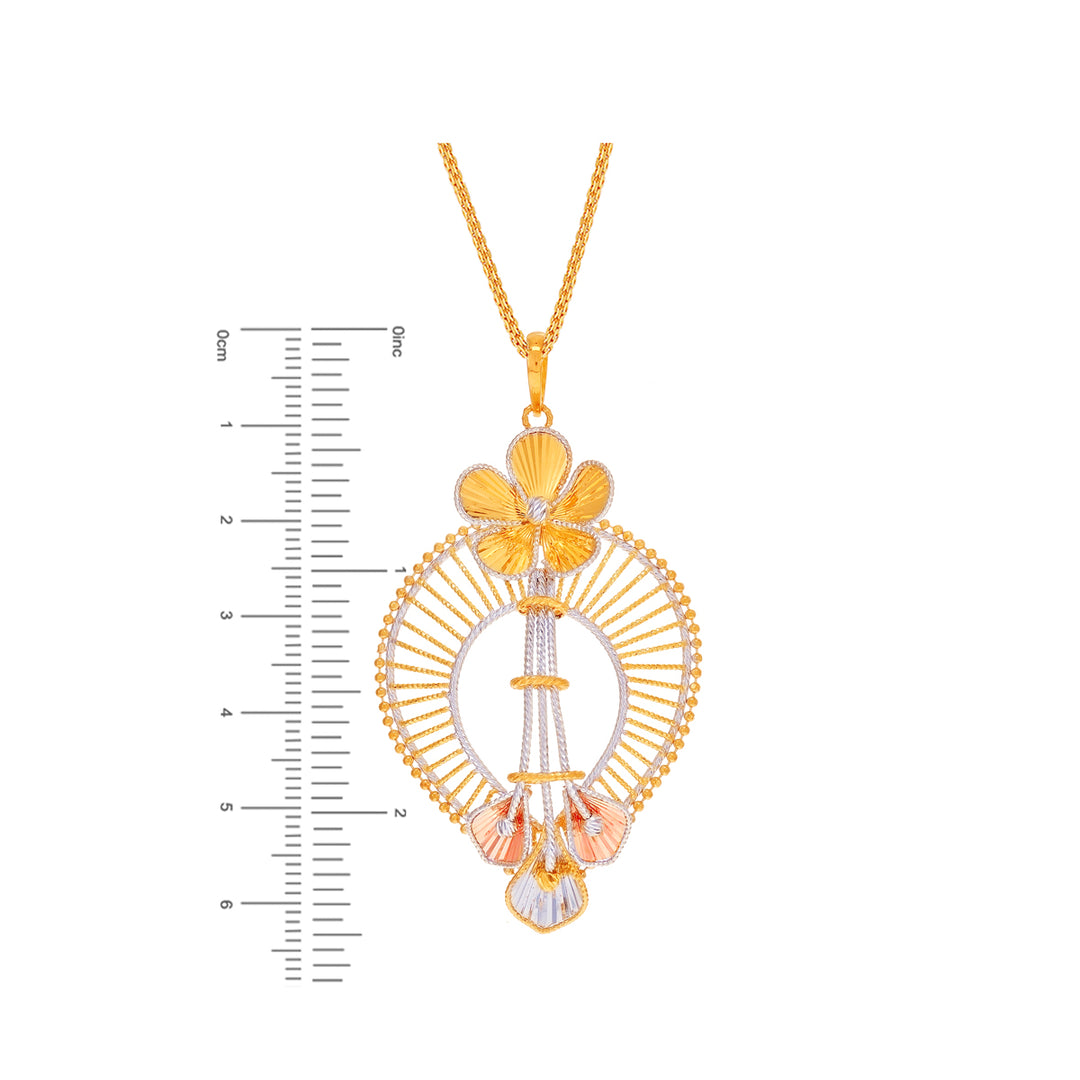 Opulent Floral Three tone Pendant Set in 22K Gold