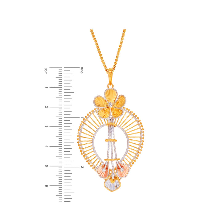 Opulent Floral Three tone Pendant Set in 22K Gold