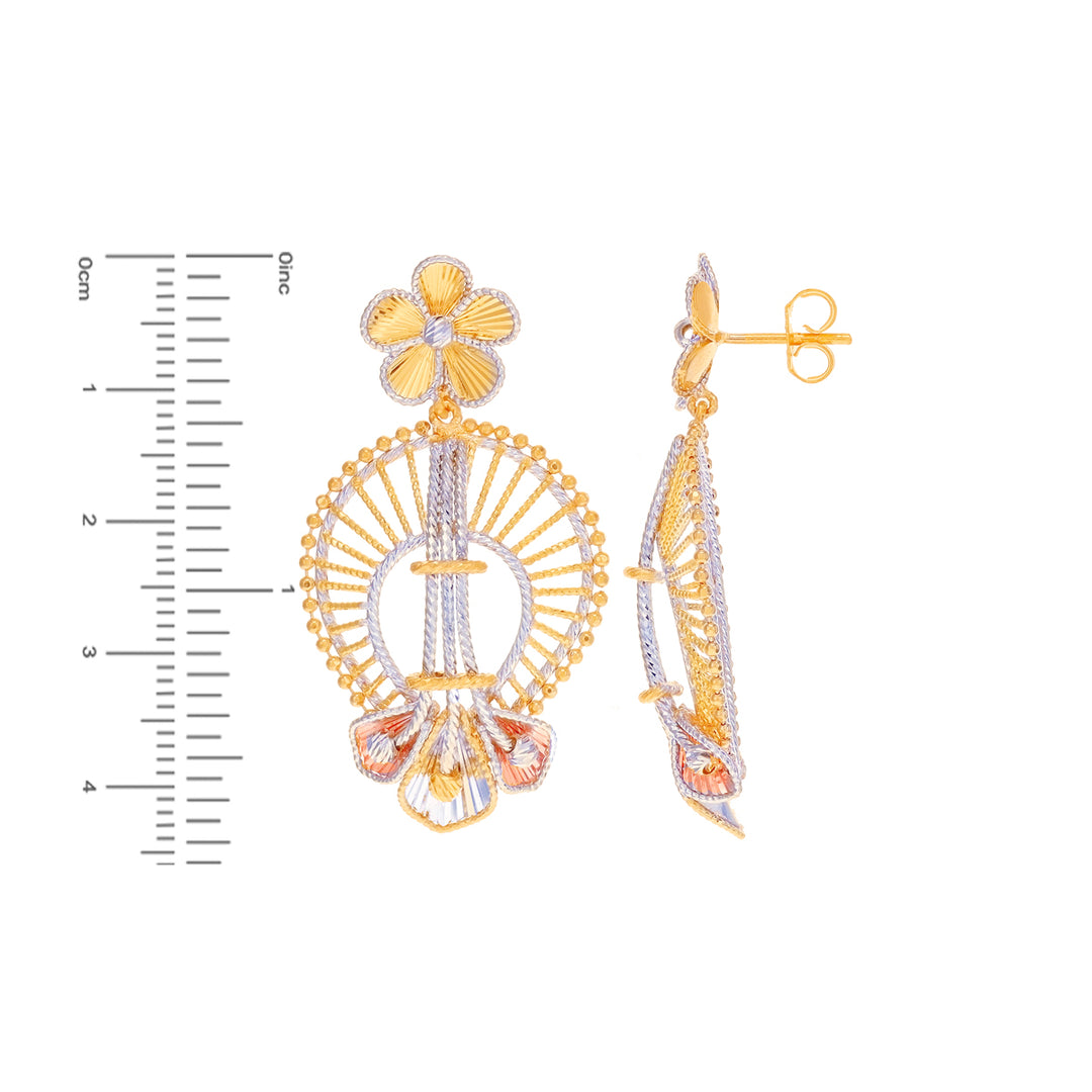 Opulent Floral Three tone Pendant Set in 22K Gold