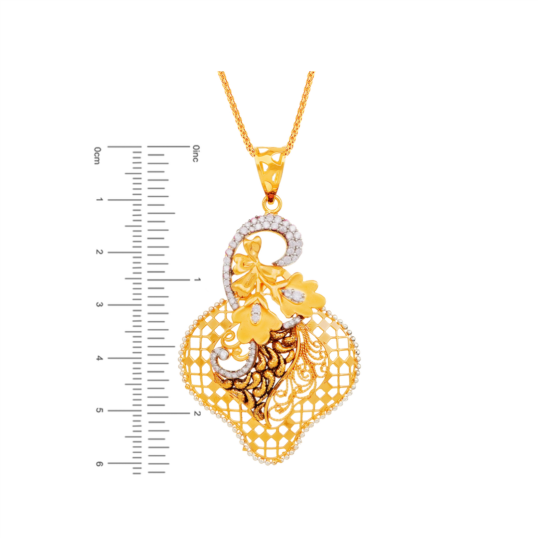 Brilliant Two tone Pendant Set  With CZ in 22K Gold