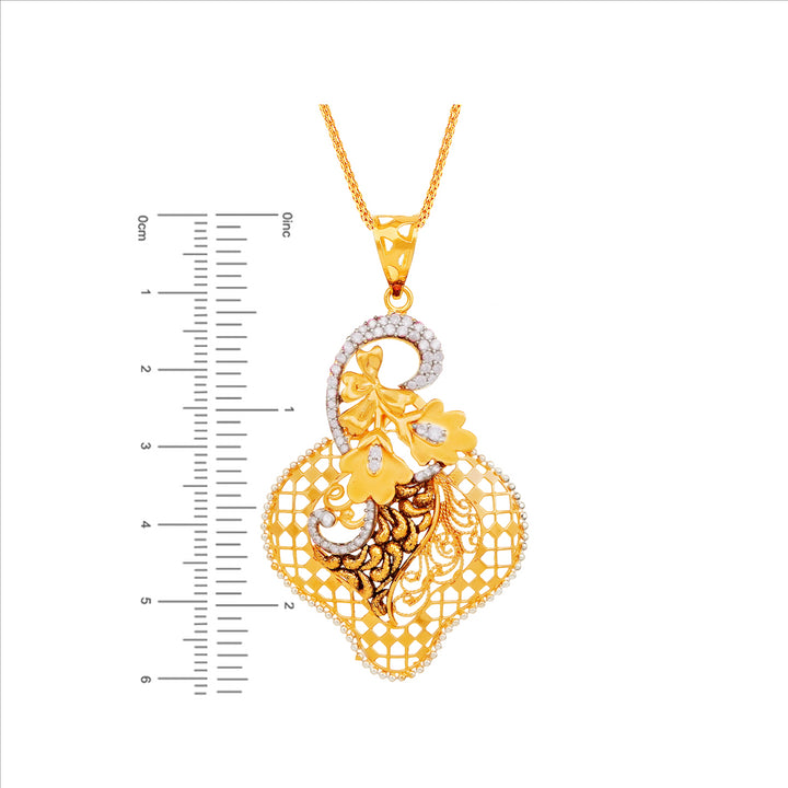 Brilliant Two tone Pendant Set  With CZ in 22K Gold