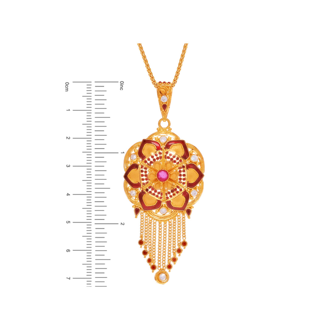Intricate Minakari Pendant Set With CZ & Ruby in 22K Gold