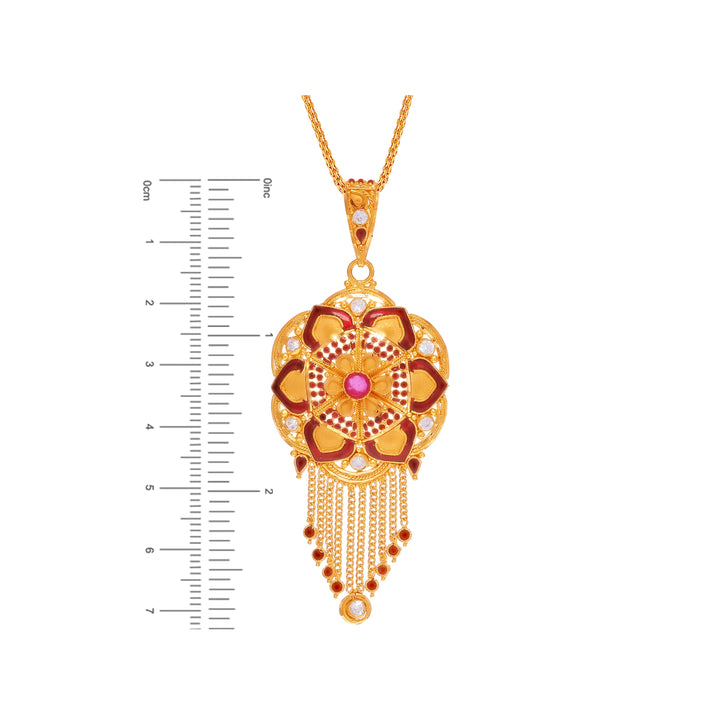 Intricate Minakari Pendant Set With CZ & Ruby in 22K Gold