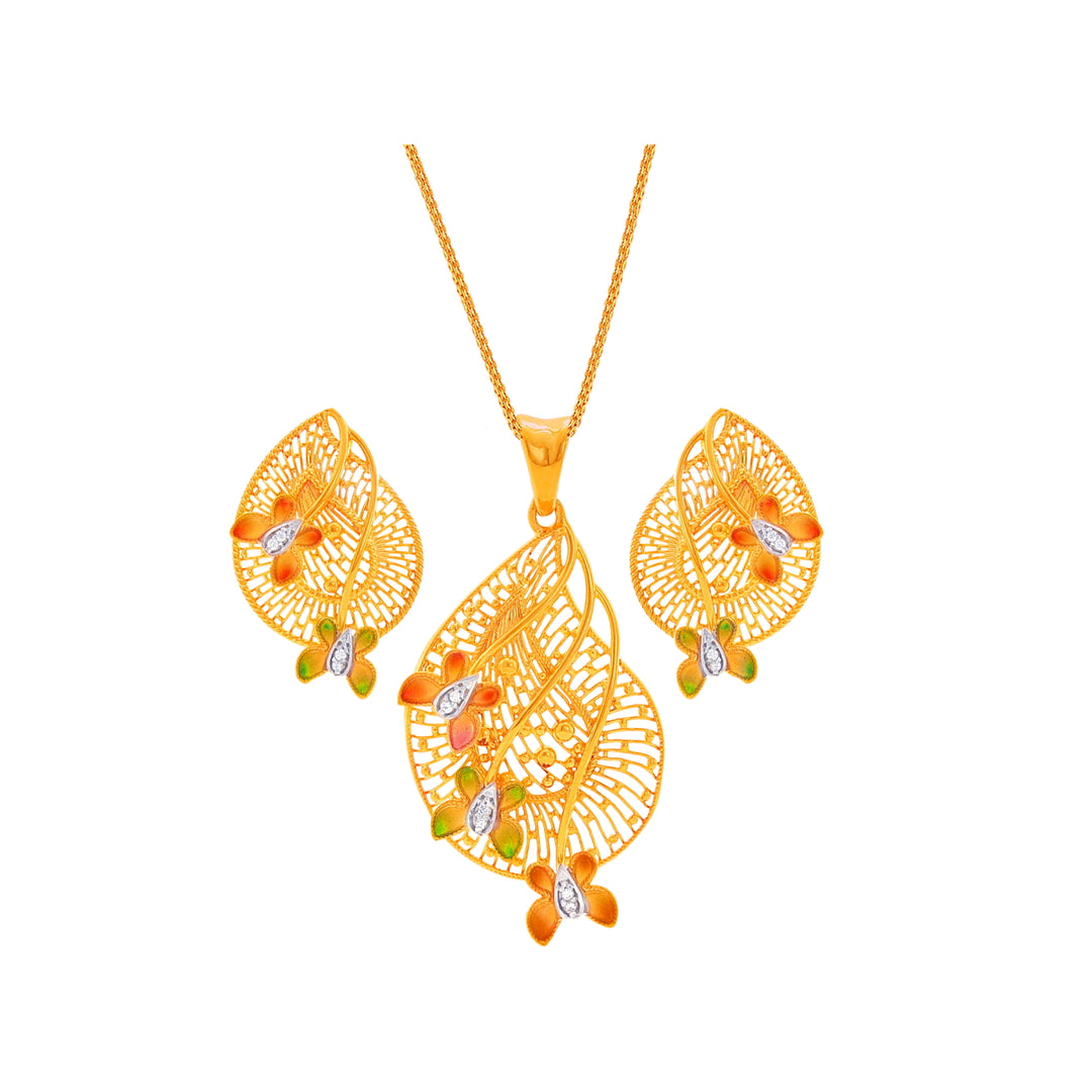 Stunning Minakari Pendant Set With CZ in 22K Gold