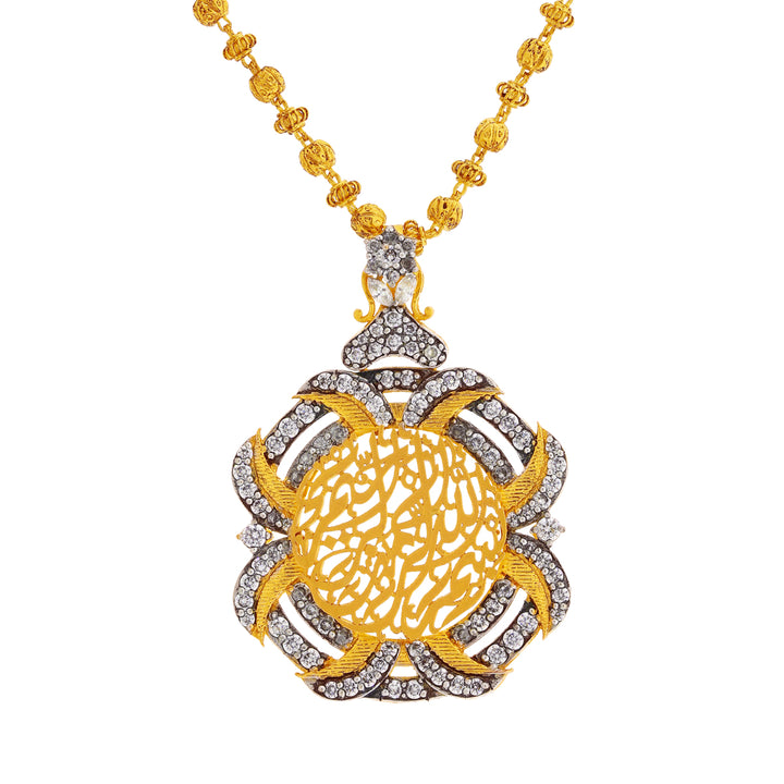 Opulent Antique Two tone CZ  Ayat Pendant with Chain in 22K Gold