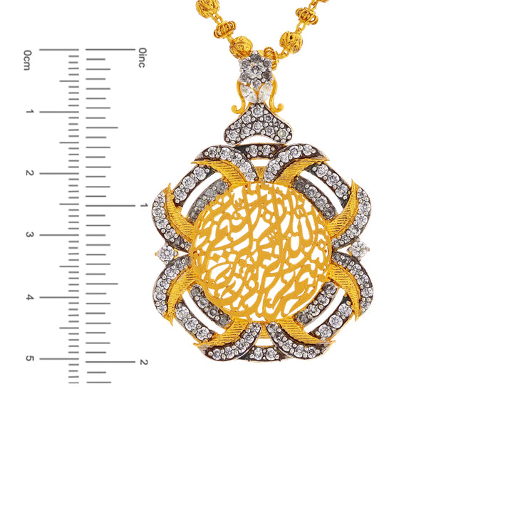 Opulent Antique Two tone CZ  Ayat Pendant with Chain in 22K Gold
