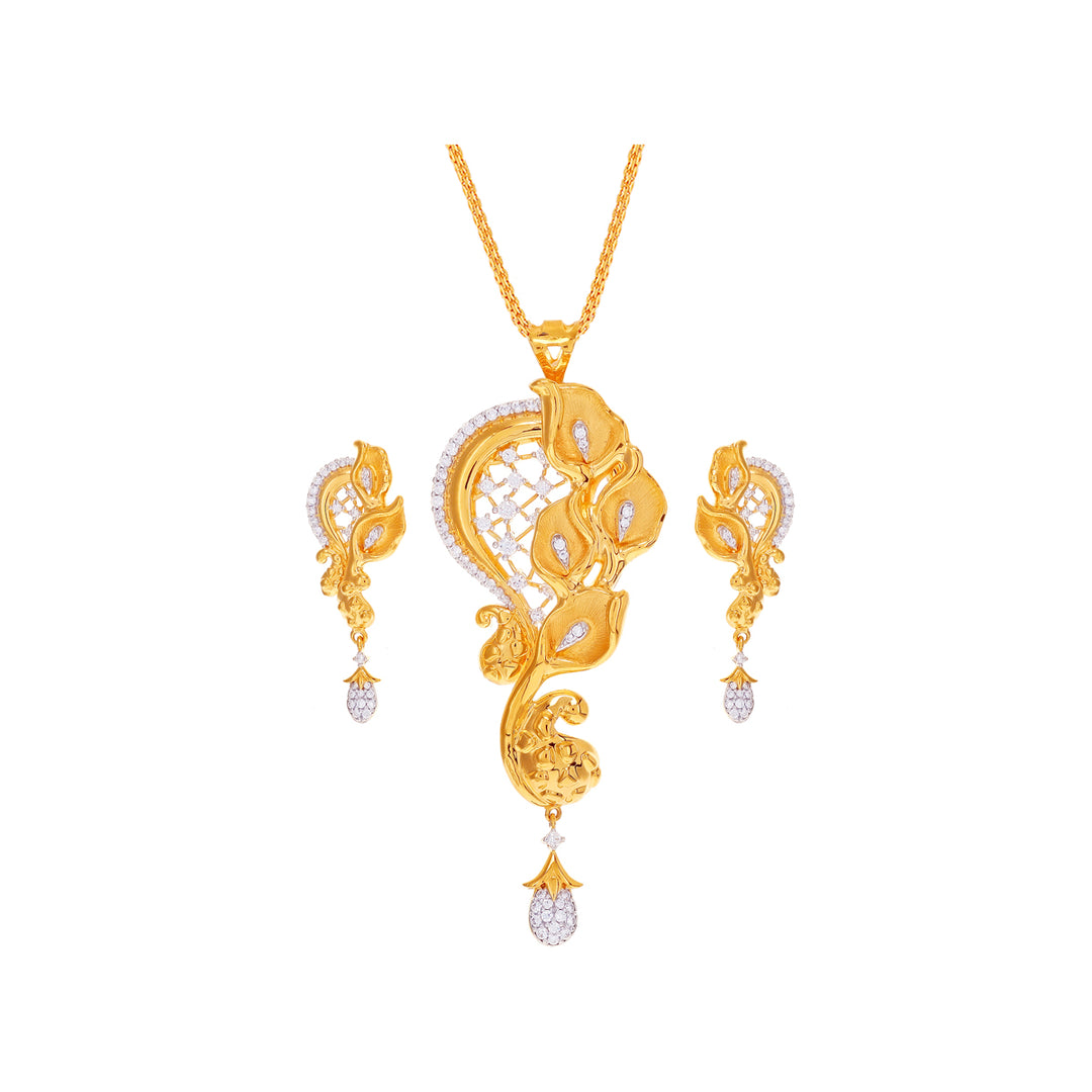 Lovely Two tone Pendant Set With CZ in 22K Gold