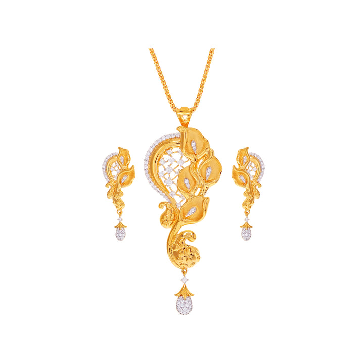Lovely Two tone Pendant Set With CZ in 22K Gold