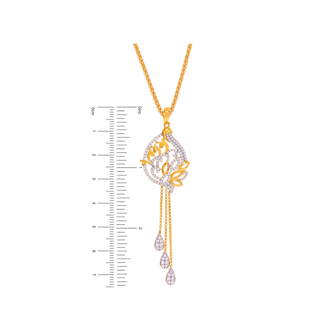 Intricate Two tone Pendant Set With CZ in 22K Gold