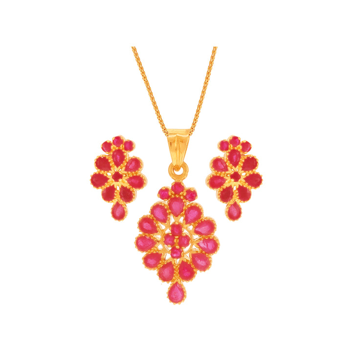 Glamorous Pendant Set With Ruby in 22K Gold