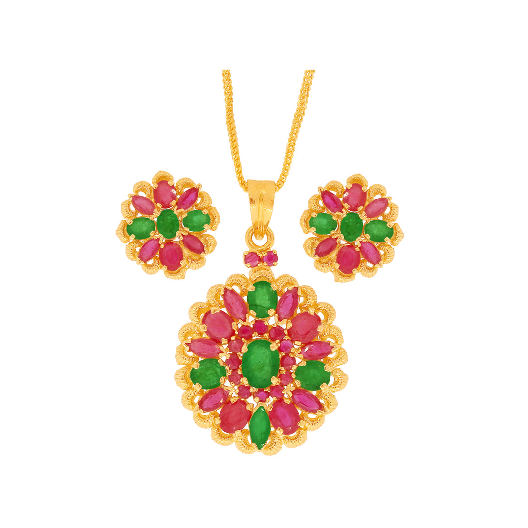 Attractive Pendant Set With Ruby & Emerald in 22K Gold
