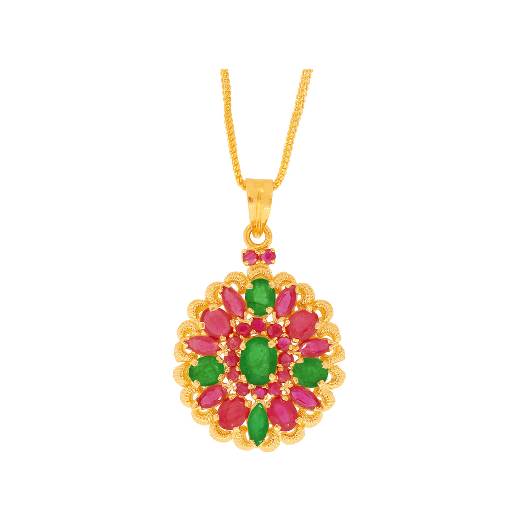 Attractive Pendant Set With Ruby & Emerald in 22K Gold