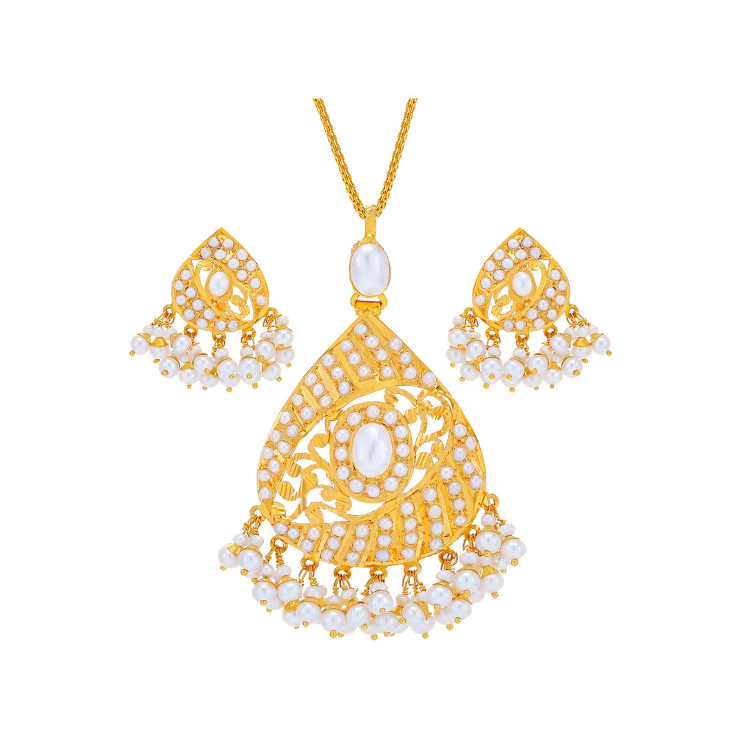 Lovely Pendant Set with Pearl in 22K Gold