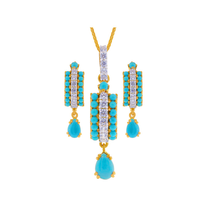 Exquisite Turquoise & CZ Pendant Set in 22K Gold