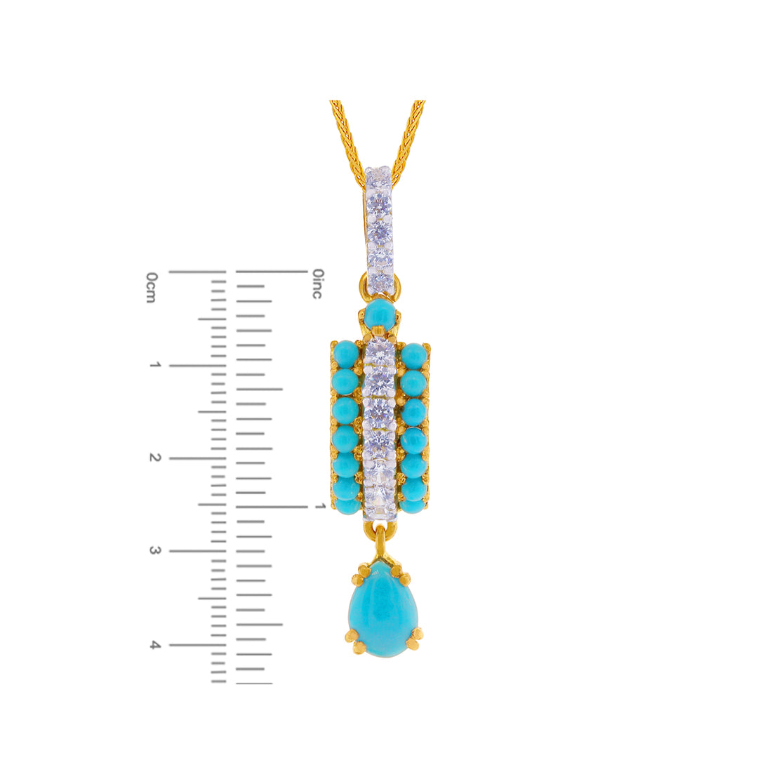 Exquisite Turquoise & CZ Pendant Set in 22K Gold