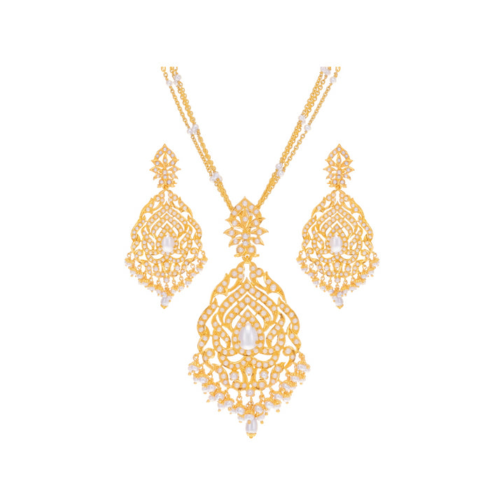 Mesmerizing Antique Pendant Set with Pearl in 22K Gold
