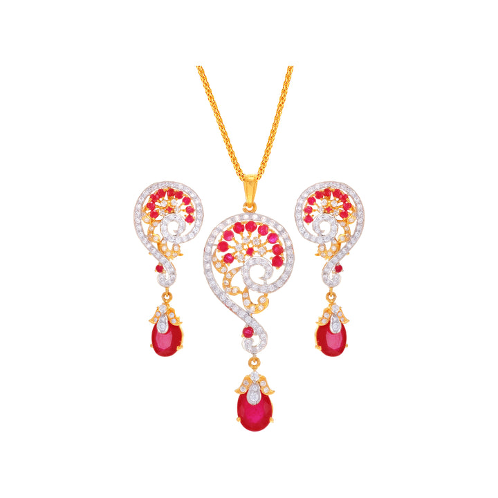 Precious Pendant Set With Ruby & CZ in 22K Gold