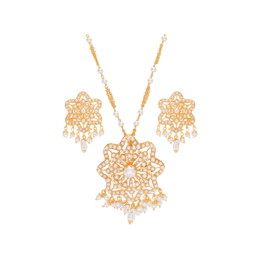 Elegant Antique Pendant Set With Pearl in 22K Gold