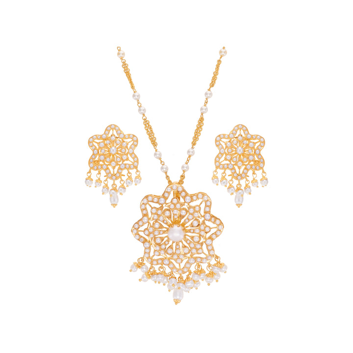 Elegant Antique Pendant Set With Pearl in 22K Gold