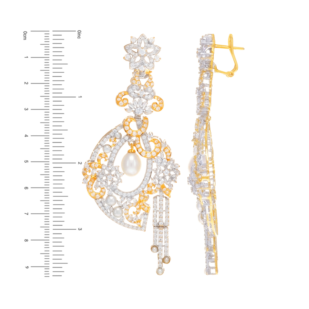 Attractive Two tone Pendant Set With Pearl & CZ in 21K White Gold