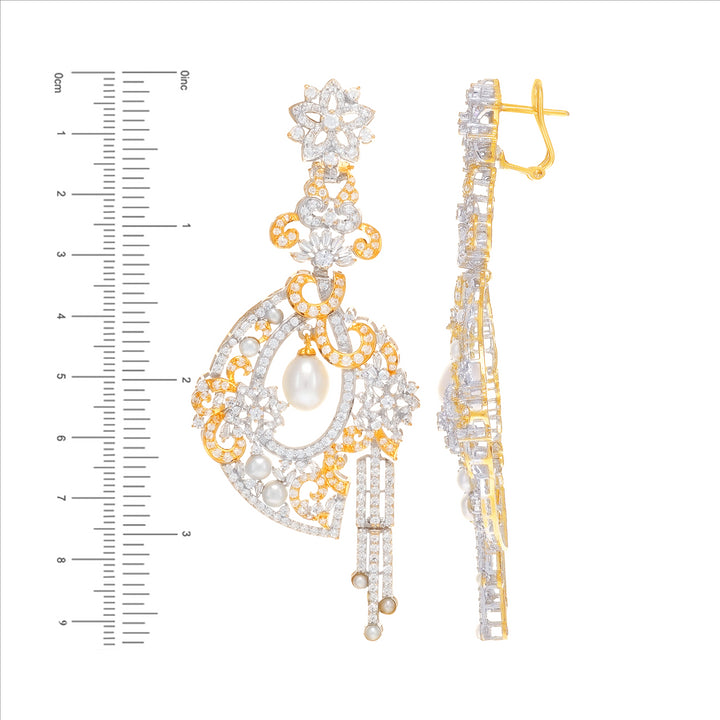 Attractive Two tone Pendant Set With Pearl & CZ in 21K White Gold