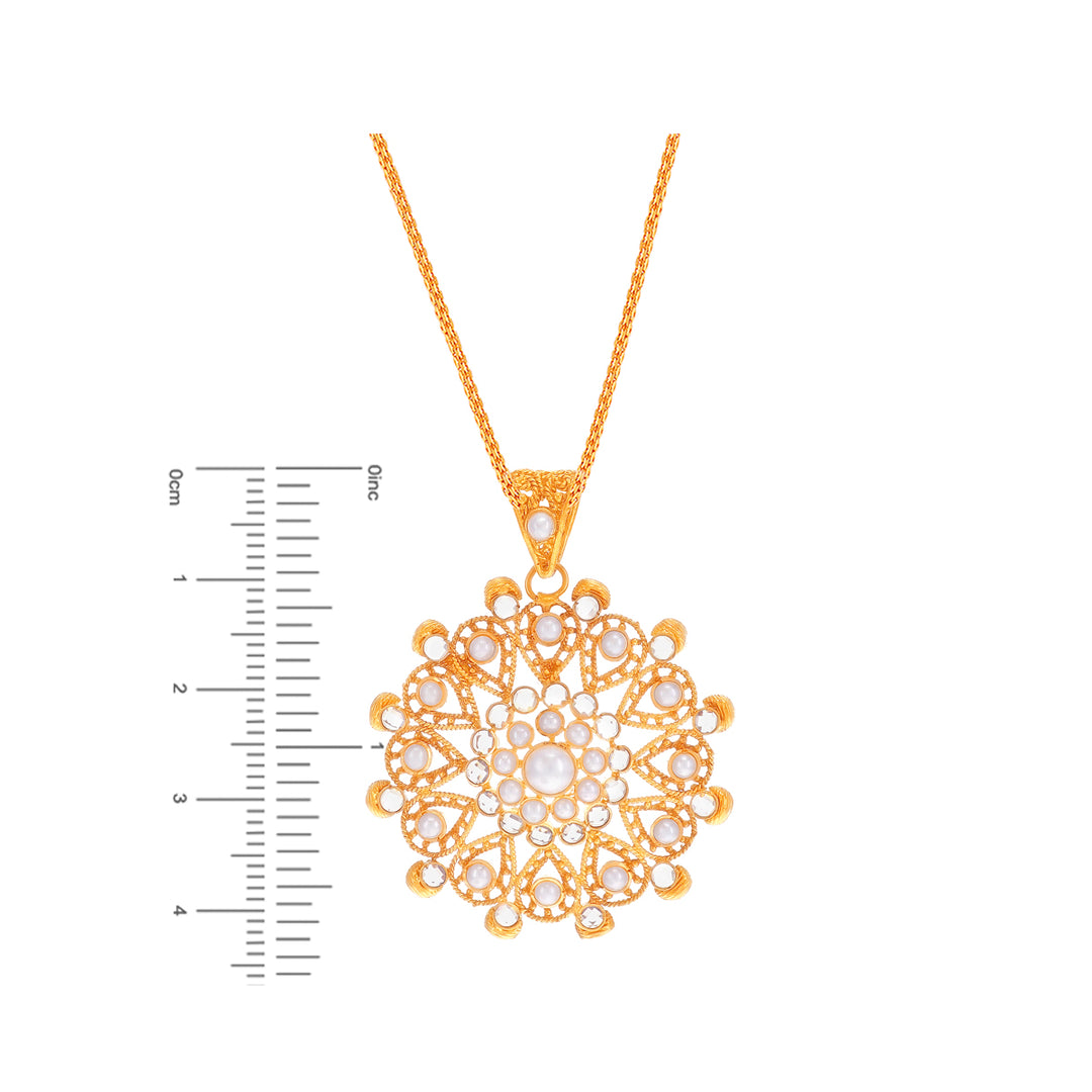 Artistic Antique Pendant Set With Pearl & Polki in 22K Gold