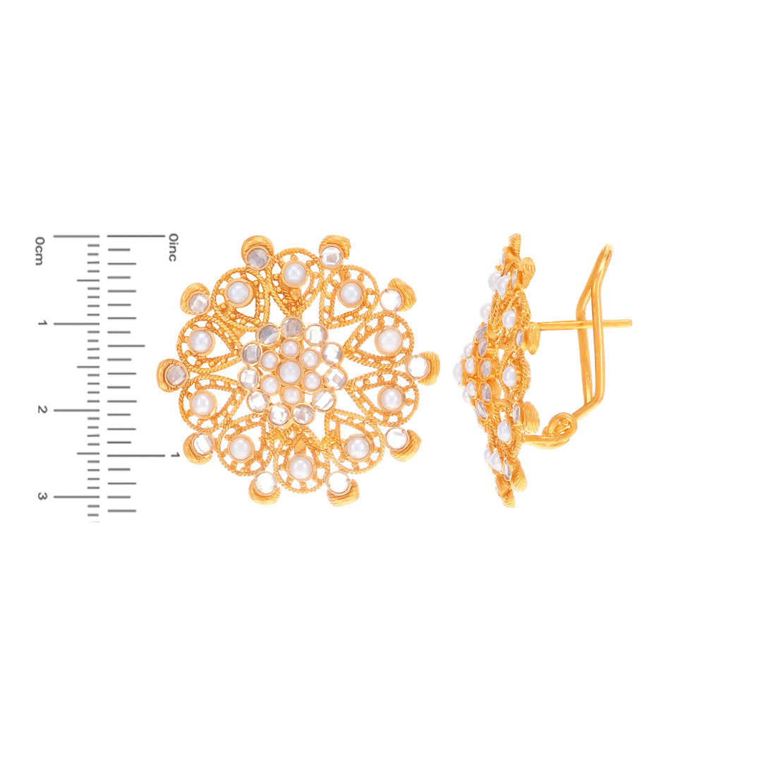 Artistic Antique Pendant Set With Pearl & Polki in 22K Gold