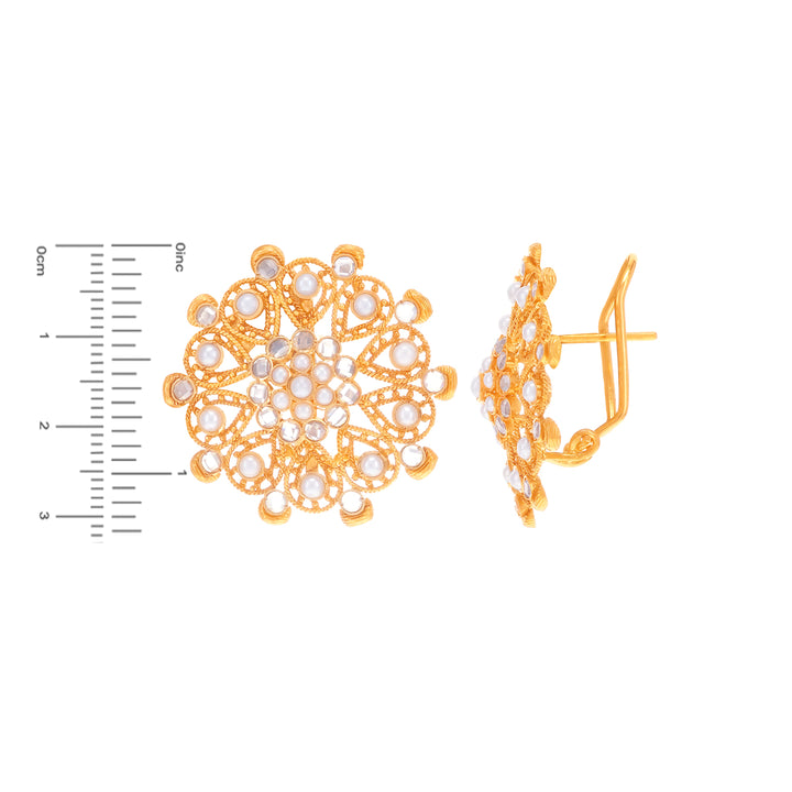 Artistic Antique Pendant Set With Pearl & Polki in 22K Gold