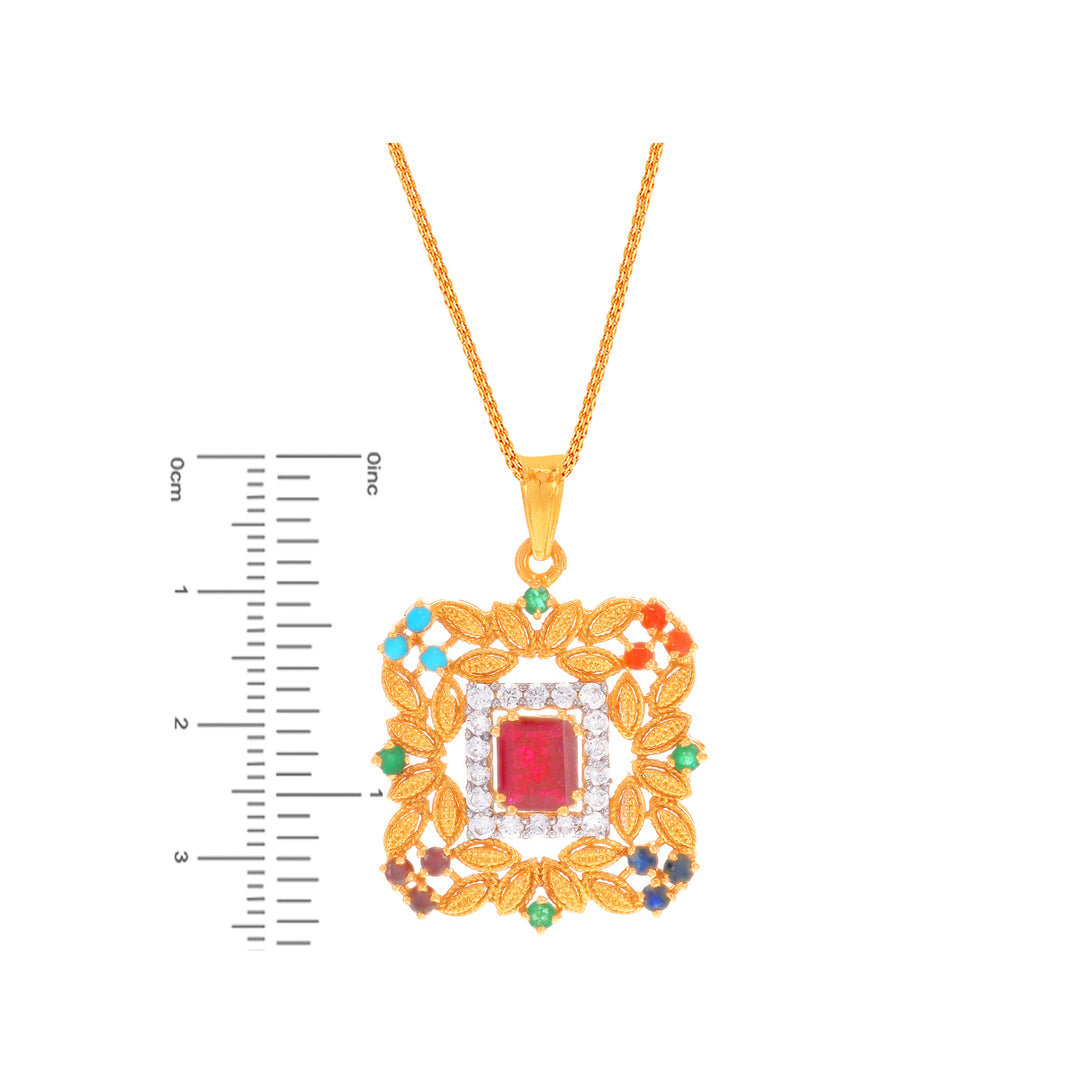 Enchanting Antique Pendant Set With Navratan & Gemstones in 22K Gold