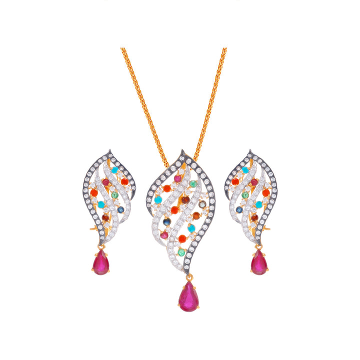 Stunning Antique Pendant Set With Navratan & Gemstones in 22K Gold
