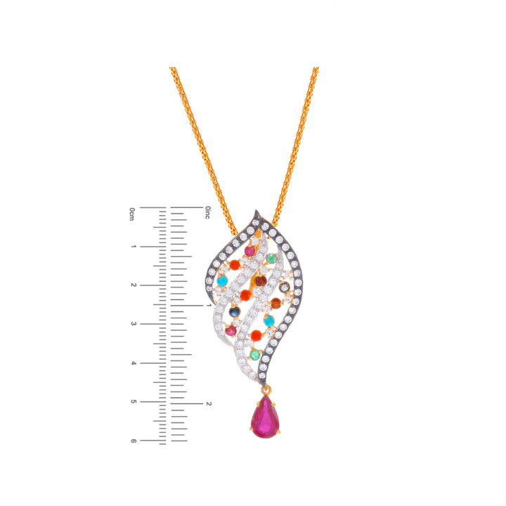 Stunning Antique Pendant Set With Navratan & Gemstones in 22K Gold