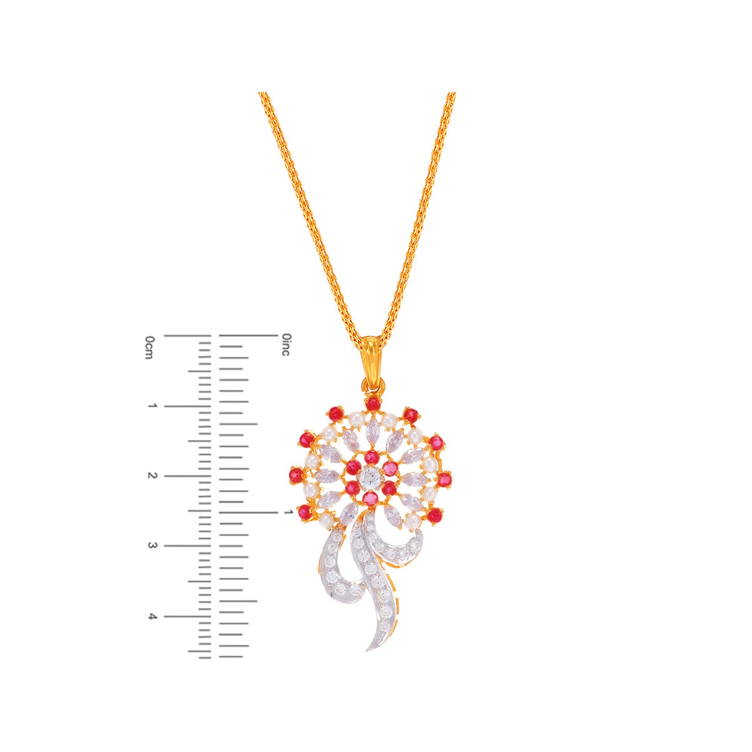 Opulent Pendant Set With Ruby Peal & CZ in 22K Gold