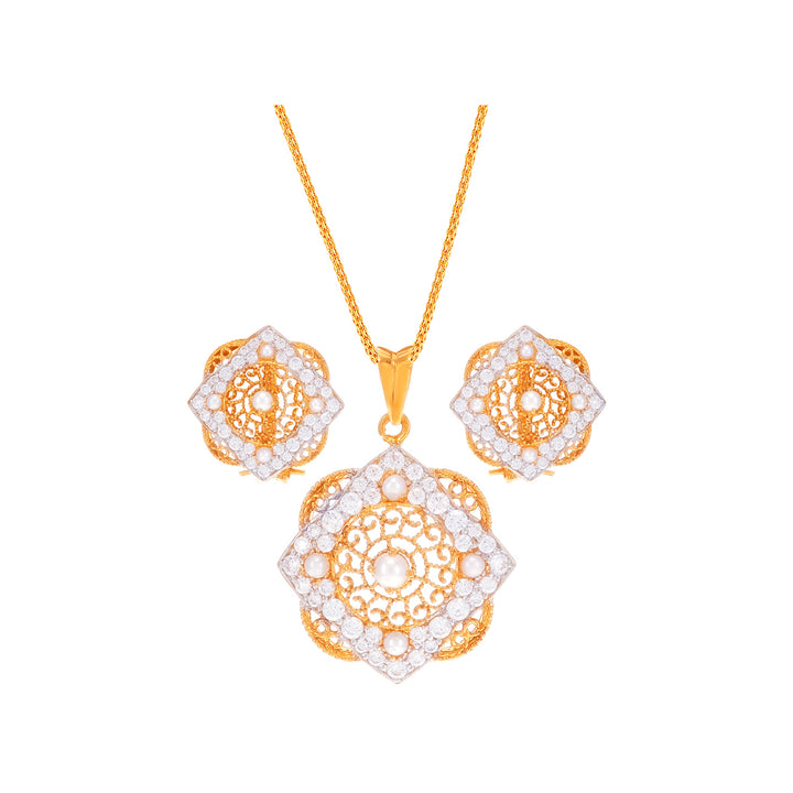 Intriguing Antique Pendant Set With Pearl & CZ in 22K Gold