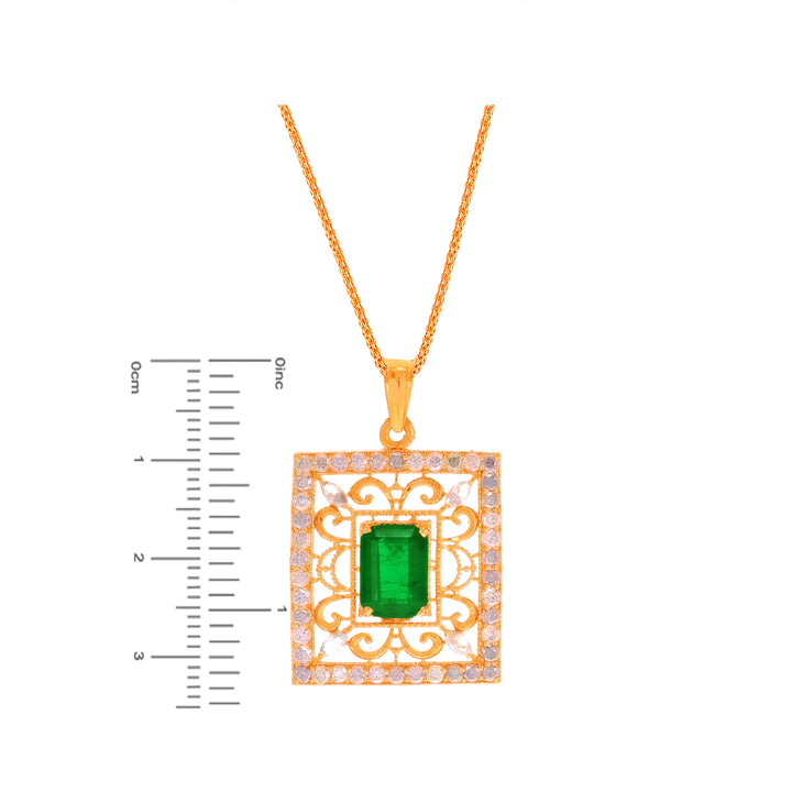 Intricate Antique Pendant Set With Emerald & CZ in 22K Gold