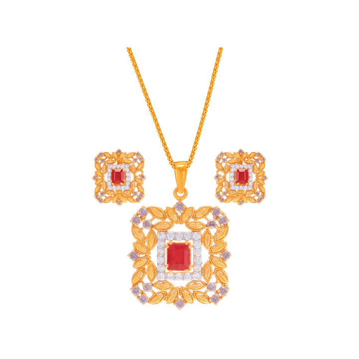 Brilliant Antique Pendant Set With Ruby & CZ in 22K Gold