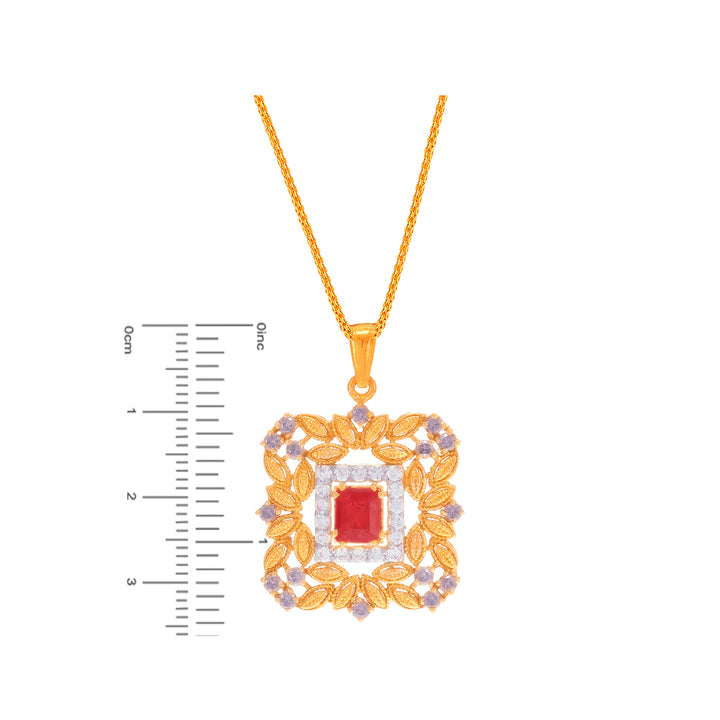 Brilliant Antique Pendant Set With Ruby & CZ in 22K Gold