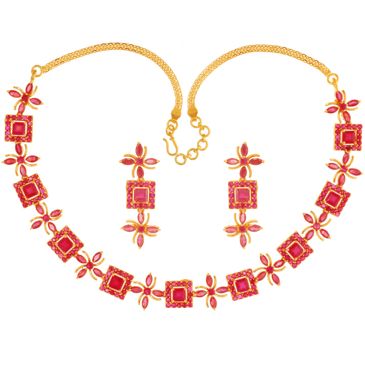 Lovely Necklace Set With Ruby in 22K Gold