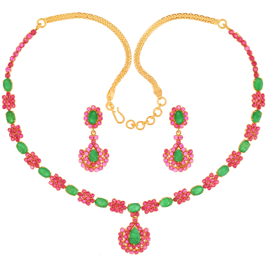 Glamorous Necklace Set With Ruby & Emerald in 22K Gold