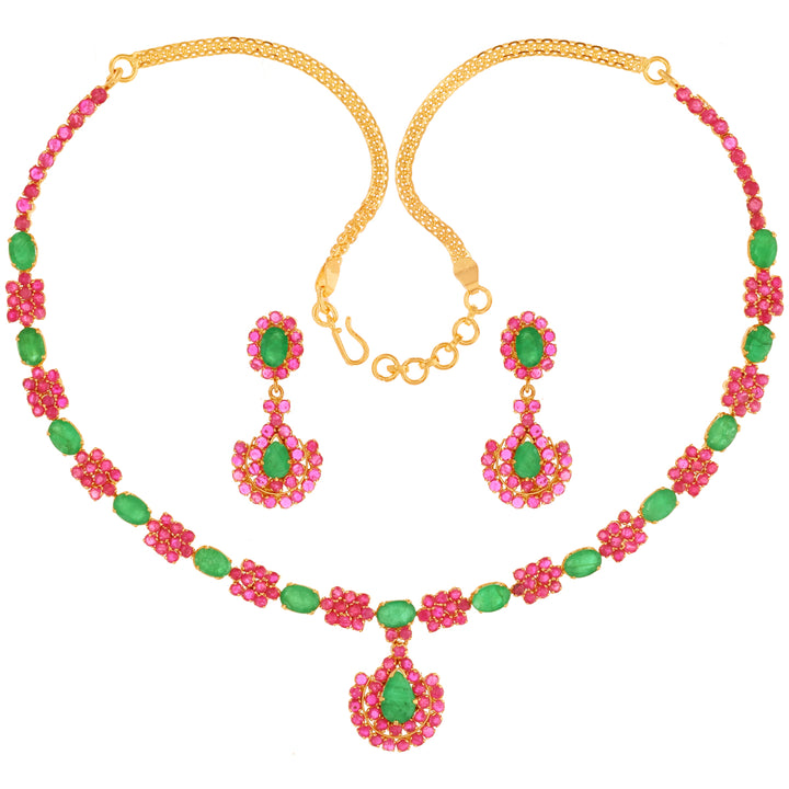 Glamorous Necklace Set With Ruby & Emerald in 22K Gold