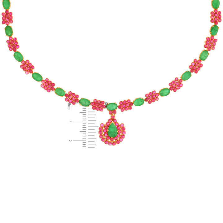 Glamorous Necklace Set With Ruby & Emerald in 22K Gold