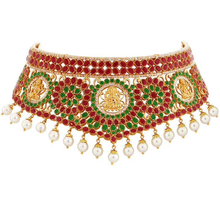 Graceful Laxmi Choker Set with Gemstones in 22K Gold