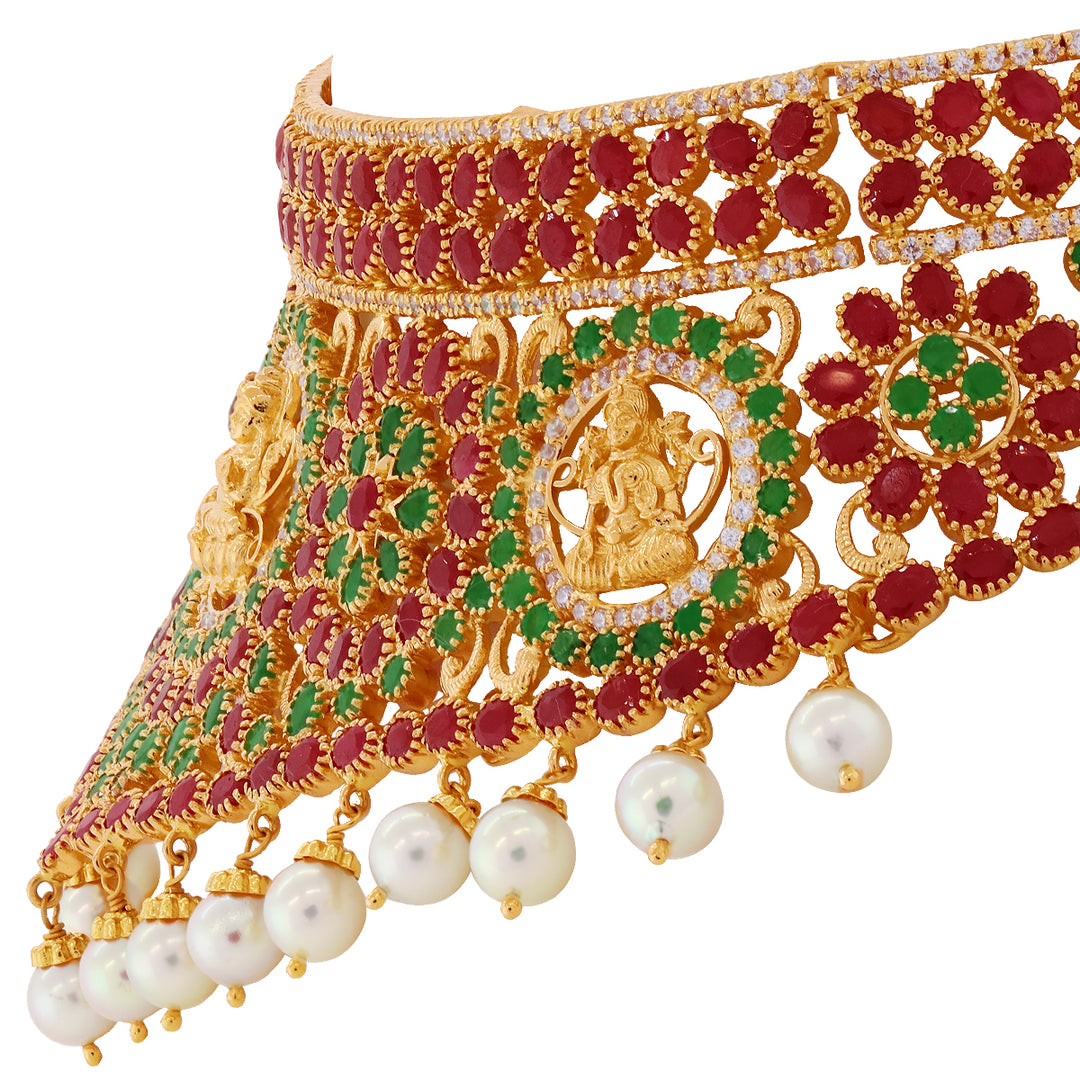 Graceful Laxmi Choker Set with Gemstones in 22K Gold