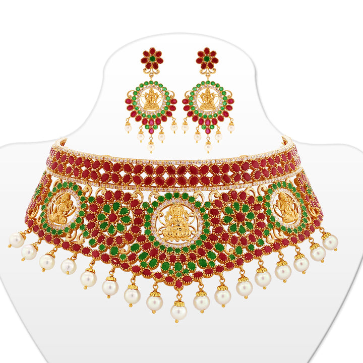 Graceful Laxmi Choker Set with Gemstones in 22K Gold